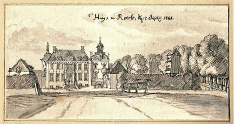 <p>Tekening van de 'nieuwe voorzijde' van kasteel Ruurlo, getekend door Jan de Beyer in 1743 (Gelders Archief). </p>
